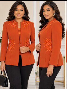 Vintage 90s Chancelle Formal Blazer  Burnt Orange Embroidery Beaded Size 20